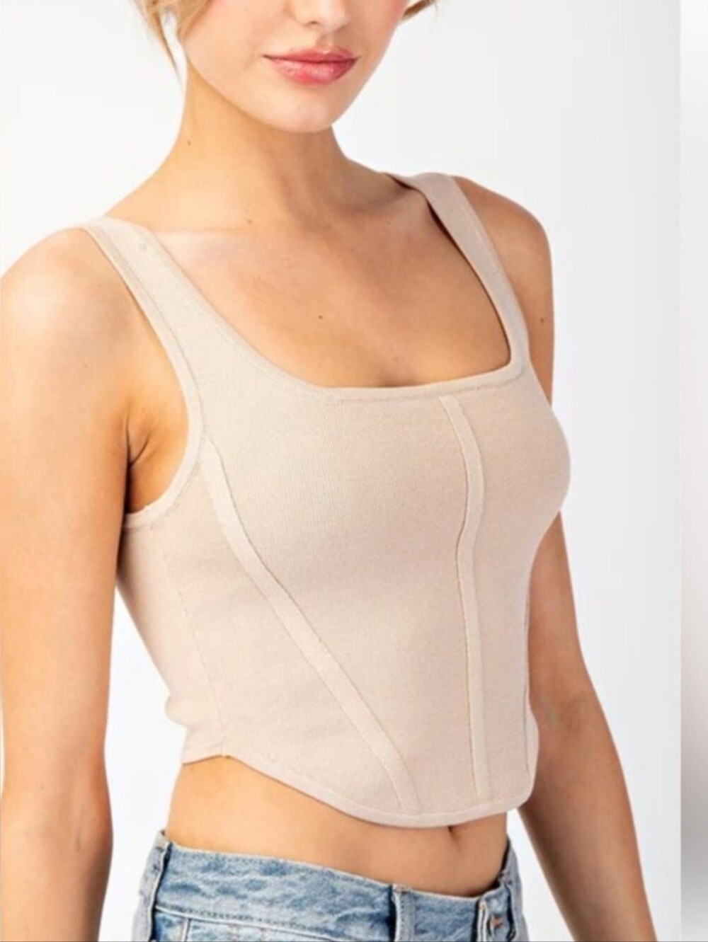House of Harlow 1960 Women's Tan Cream Corsette Retro Boho Sculpt Crop Top Sz M